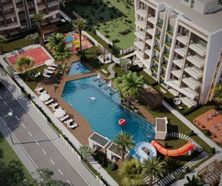 Off-Plan Antalya Investment Apartments For Sale - Arial view of pool and social areas