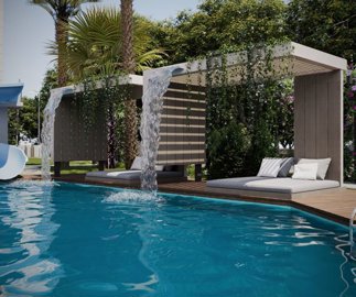 Off-Plan Antalya Investment Apartments For Sale - Gorgeous seating camellias around pool