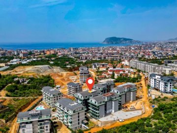 Newly Built Alanya Duplex Penthouse for Sale in Oba - Arial view showing location and proximity to the seaside