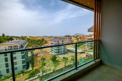 Newly Built Alanya Duplex Penthouse for Sale in Oba - Good-sized balcony with nature and sea views