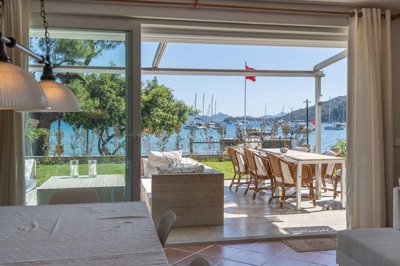 An attractive Seafront Garden Apartment in Gocek For Sale - View from the lounge out to the sea