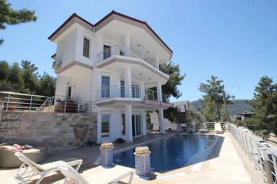 A Detached Triplex Sea View Villa in Akbuk For Sale - Main view of the triplex villa and private pool