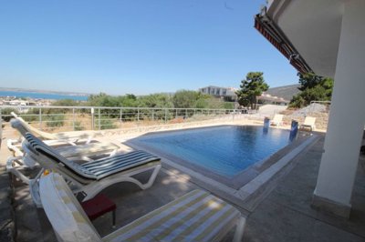 A Detached Triplex Sea View Villa in Akbuk For Sale - Large private pool with sea views