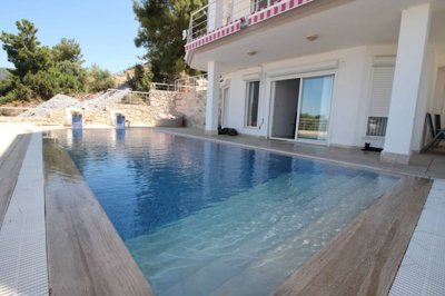 A Detached Triplex Sea View Villa in Akbuk For Sale - Private pool with steps and sun terrace