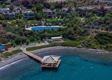 Exceptional Sea View Yalikavak Villa For Sale – Main view of the villa, pool and jetty