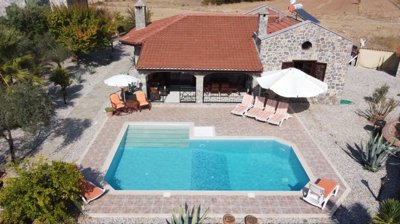 Ready-To-Move Uzumlu Stone Bungalow For Sale - Arial view of entire property