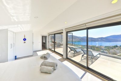 Deluxe Kalkan Property Is For Sale - A light filled double bedroom with sea view balcony and ensuite