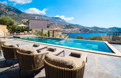 An Exquisite Sea-View Villa For Sale In Kalkan - Full sea views from the terrace and infinity pool