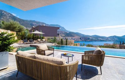 An Exquisite Sea-View Villa For Sale In Kalkan - Exterior seating, dining and sunbathing terraces