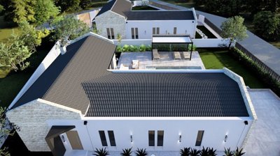 A Custom-Build Fethiye Property For Sale - Arial view over the custom-built bungalow and exterior