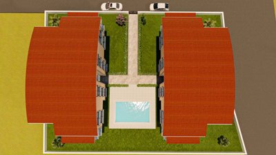 Chic Investment Properties For Sale in Belek With A Shared Pool - Arial view showing the layout of the entire complex