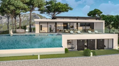 Front of villa with pool