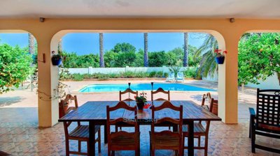 covered terrace overlooking pool